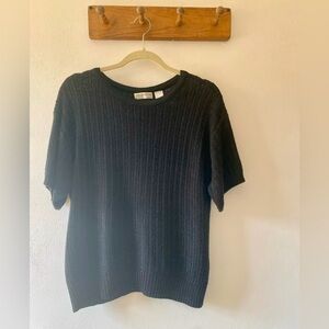 Liz Claiborne Black Open Knit Sweater Tee, Size L